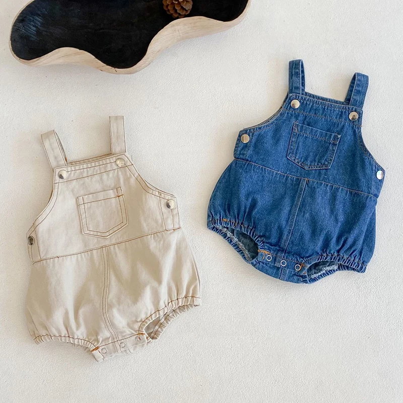 

Kids Baby Girls Boys Denim Strap Bodysuits Summer New Infant Newborn Toddler Jumpsuit baby Pocket Jeans Overalls Kids Clothing