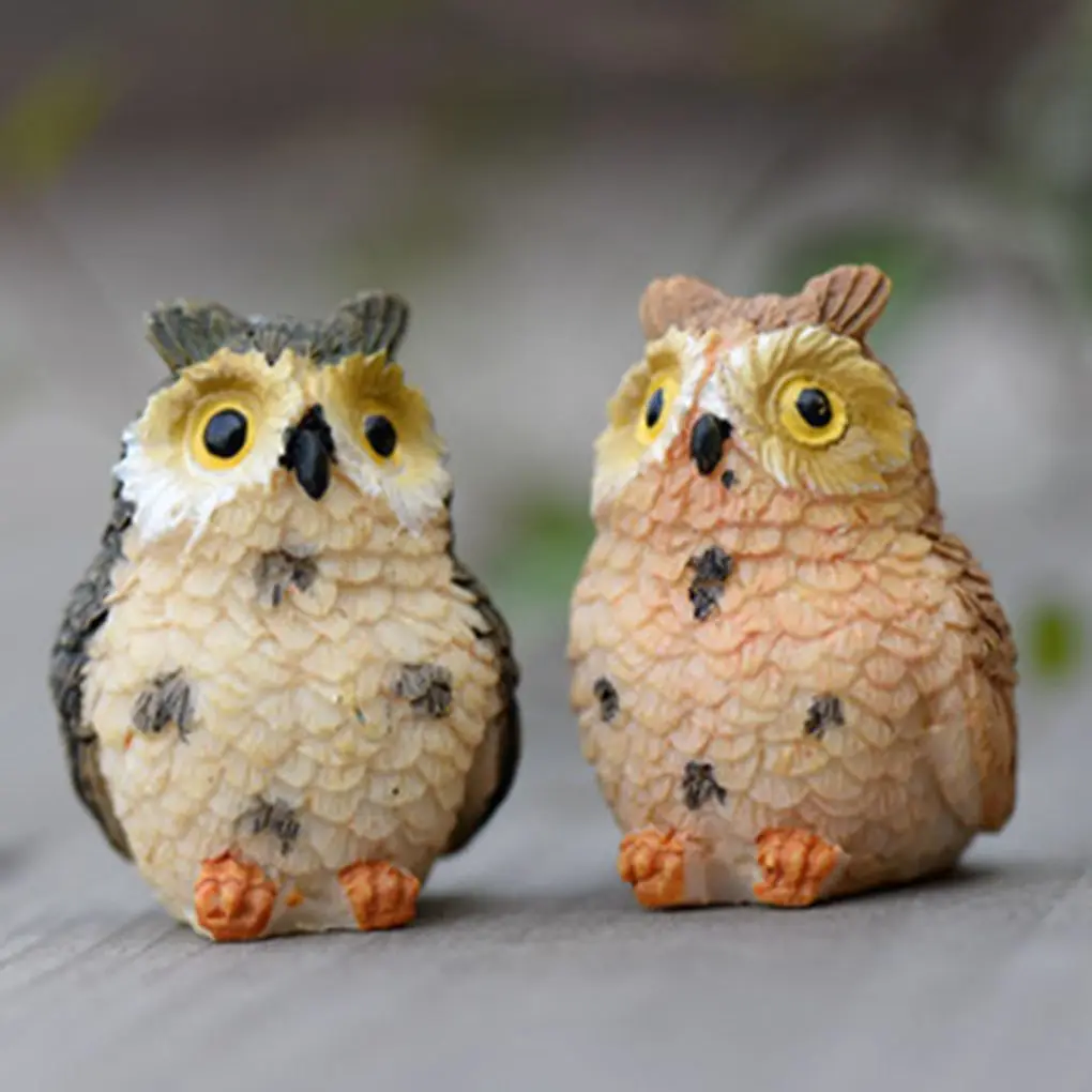 

2pcs Artificial Resin Owl Mini Cute Animal Figurines Cartoon Miniature Dollhouse Micro Landscaping Decoration Random Color