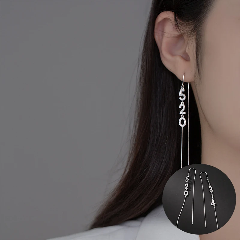 

100% 925 Sterling Silver Digit Earrings for Women Girl Simple Long Tassel Asymmetric Design Jewelry Party Gift Dropshipping