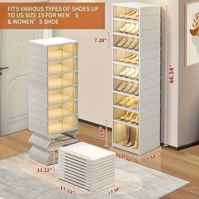 

1pc 9-layer Shoe Cabinet, Folding Shoe Box, Transparent Door Storage Box, Free Installation Shoe Rack, Dustproof Shoe Cabinet, S