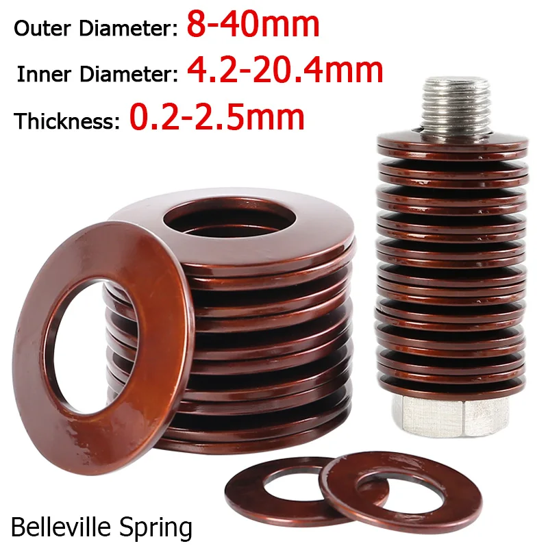 1-50pcs 60Si2MnA Belleville Compression Spring Washer Disc Spring Outer Diameter 8-40mm Inner Dia 4.2-20.4mm Thickness 0.2-2.5mm
1-50pcs 60Si2MnA Belleville Compression Spring Washer Disc Spring Outer Diameter 8-40mm Inner Dia 4.2-20.4mm Thickness 0.2-2.5mm