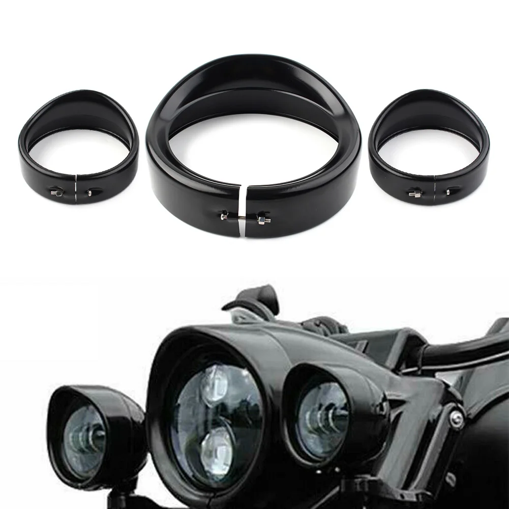 

3Pcs Motorcycle 7" 4.5" Passing Fog Head Lights Trim Ring Bezel Visor Cover For Harley Davidson Touring