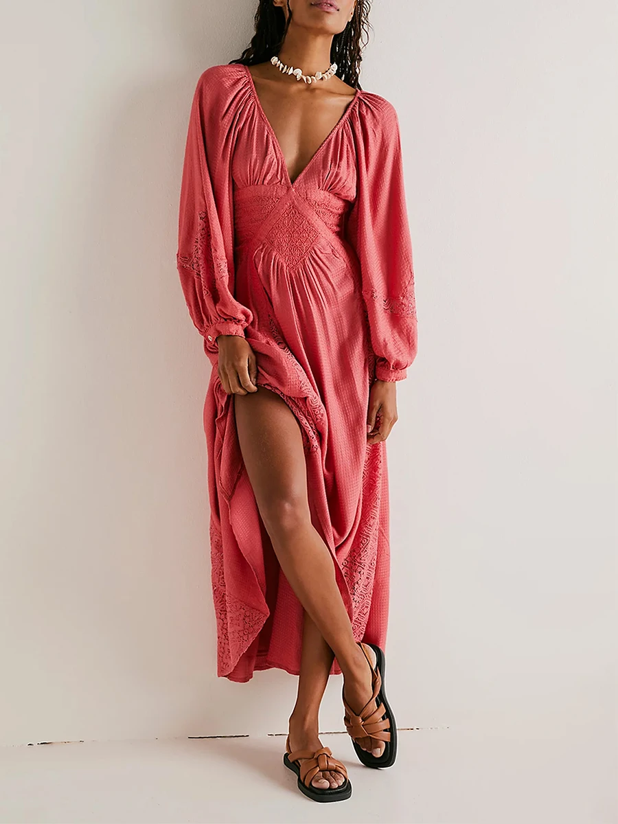 Женское длинное платье с длинным рукавом, кружевное свободное платье с V-образным вырезом в стиле пэчворк
Женское длинное платье с длинным рукавом, кружевное свободное платье с V-образным вырезом в стиле пэчворк