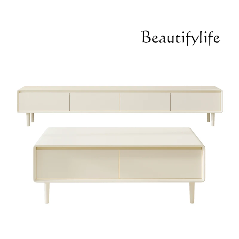 

French Cream Style Tea Table TV Cabinet Combination Modern Minimalist High Sense TV Cabinet Living Room