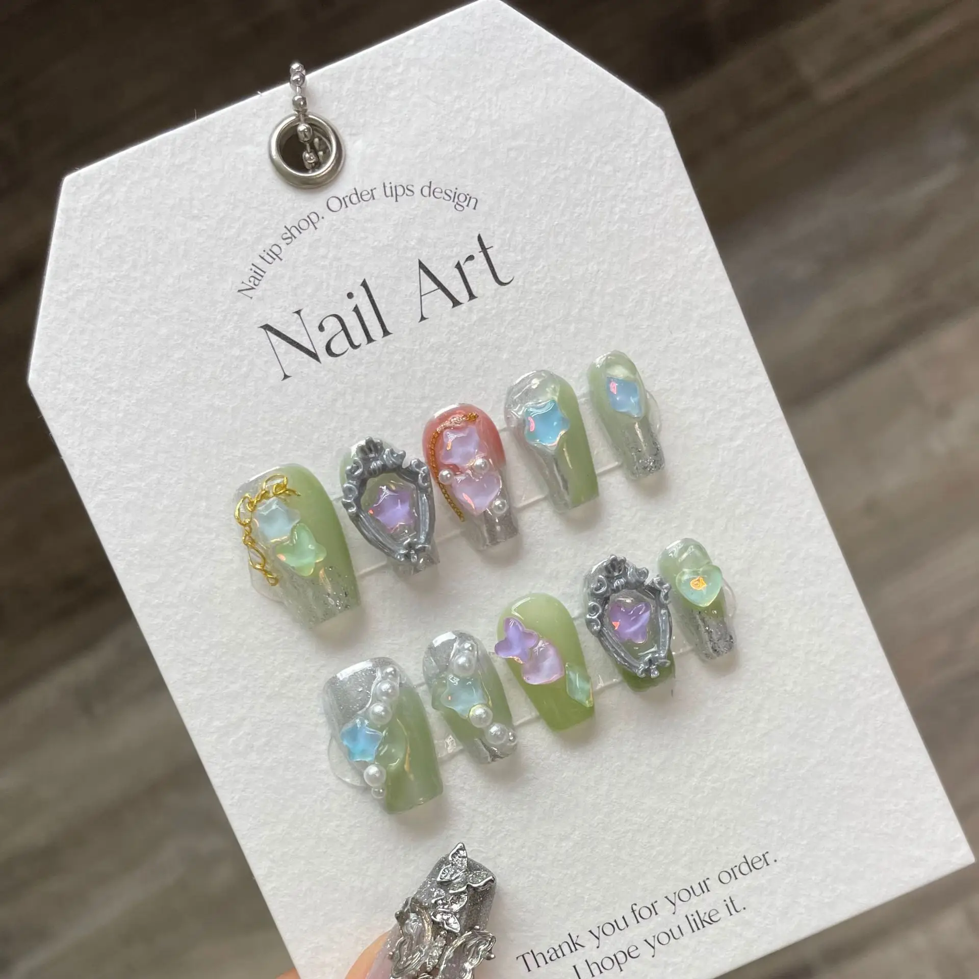 

Professional Handmade Press on Nails With Crystal Clear Gemstones Ballet Wearable Fake Nails For Girl Advanced Korean Nail Art