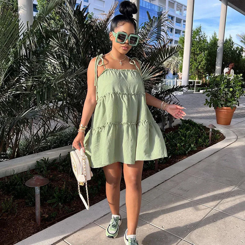 Streetwear Casual Summer Dress Women Spaghetti Straps Ruffles Hem Loose A-line Mini Dresses Holiday Beach Dress Sundress Vestido
Streetwear Casual Summer Dress Women Spaghetti Straps Ruffles Hem Loose A-line Mini Dresses Holiday Beach Dress Sundress Vestido