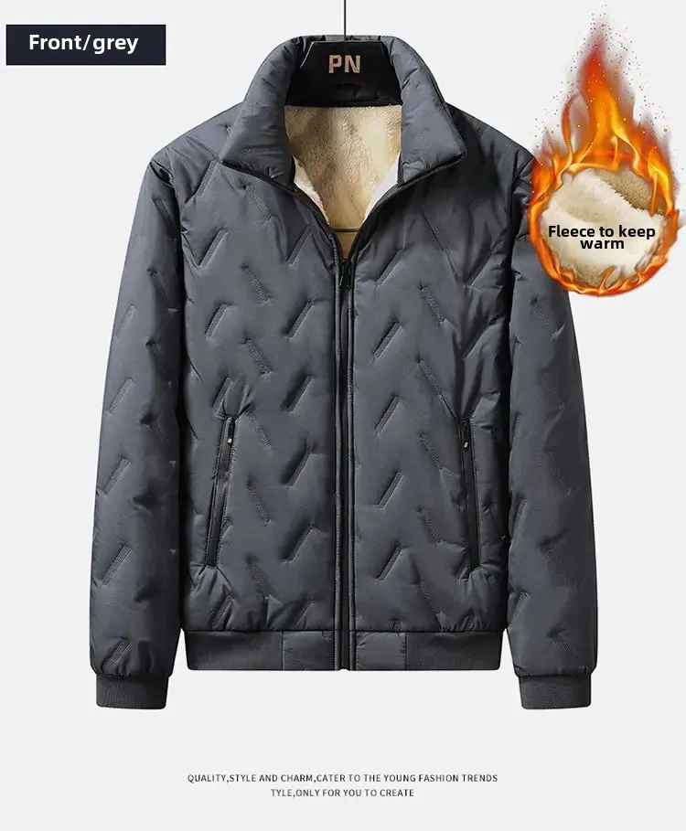 سترة شتوية للرجال مبطنة بالصوف مقاومة للرياح مقاس كبير فضفاضة وياقة واقفة مبطنة بالقطن معطف خارجي دافئ سترة شتوية للرجال مبطنة بالصوف مقاومة للرياح مقاس كبير فضفاضة وياقة واقفة مبطنة بالقطن معطف خارجي دافئ