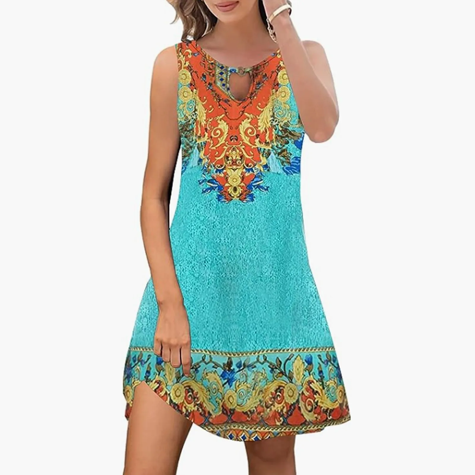 Graphic Summer Dresses For Women Casual Fashion Boho Ethnic Graphic Mini Dress Cover Up Crew Neck Sleeveless Sundresses Vestido 
Graphic Summer Dresses For Women Casual Fashion Boho Ethnic Graphic Mini Dress Cover Up Crew Neck Sleeveless Sundresses Vestido