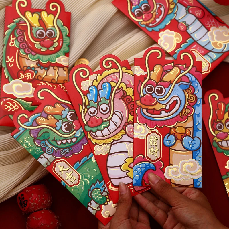 

6 шт. китайский новогодний красный конверт на удачу, символ дракона 2024, карманный конверт для денег, карман для Дракона со знаком зодиака, Новогодние товары