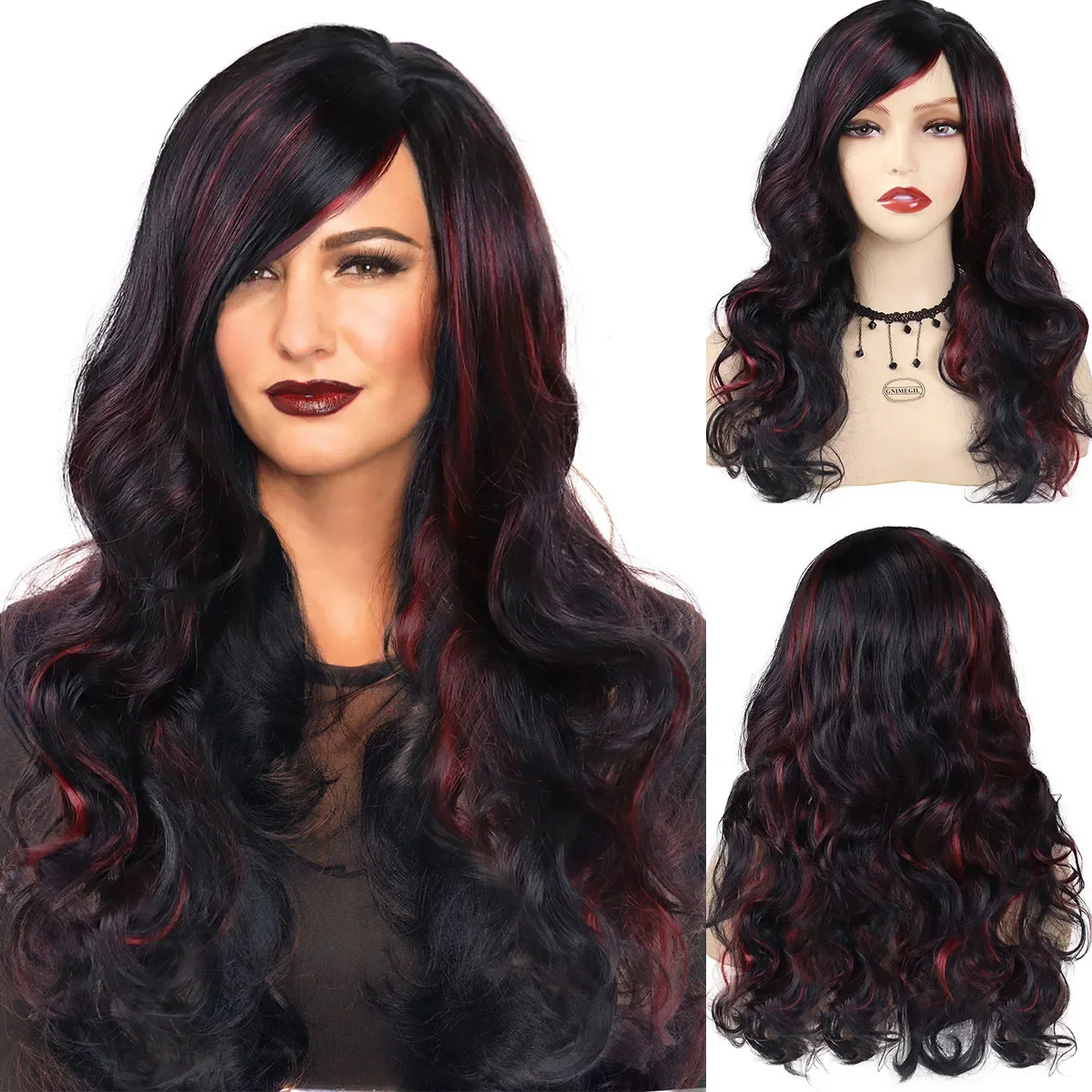 GNIMEGIL Synthetic Black Mix Red Highlight Wig Thick Long Curly Hair Wig with Bangs for Women Daily Cosplay Natural Soft Fluffy
GNIMEGIL Synthetic Black Mix Red Highlight Wig Thick Long Curly Hair Wig with Bangs for Women Daily Cosplay Natural Soft Fluffy