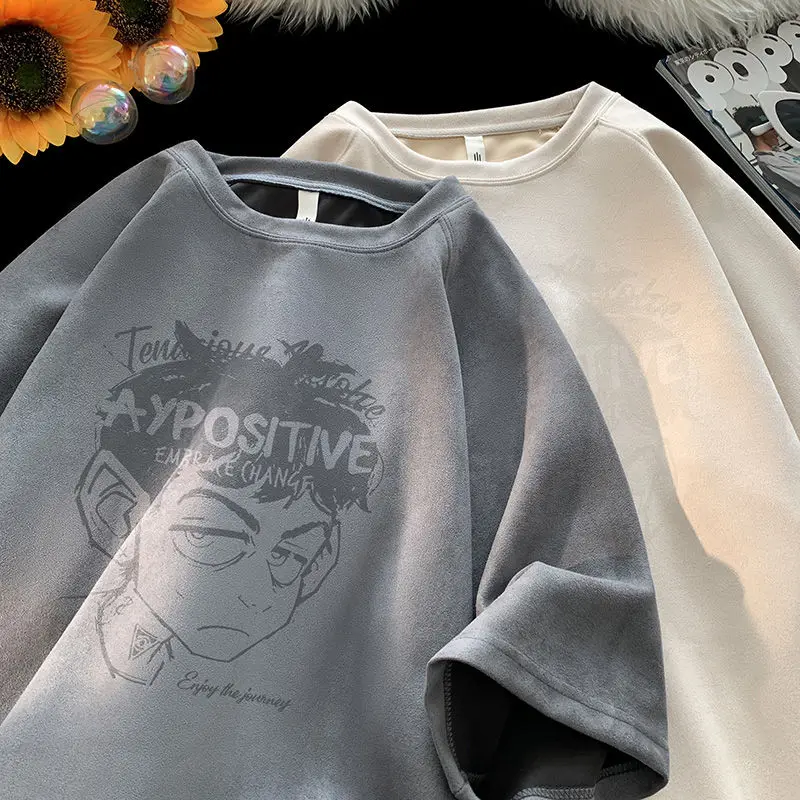 American suede anime character printed short-sleeved T-shirt for men summer vintage high street trendy half-sleeved top y2k tops
American suede anime character printed short-sleeved T-shirt for men summer vintage high street trendy half-sleeved top y2k tops