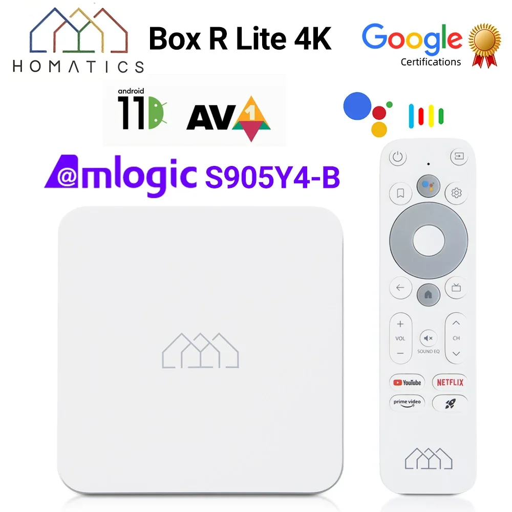 

HOMATICS Box R Lite 4K TV Box Androidtv 11Google & Netflix Certified Amlogic S905Y4 2GB 32GB Support Dolby Atmos 4K AV1 H.265