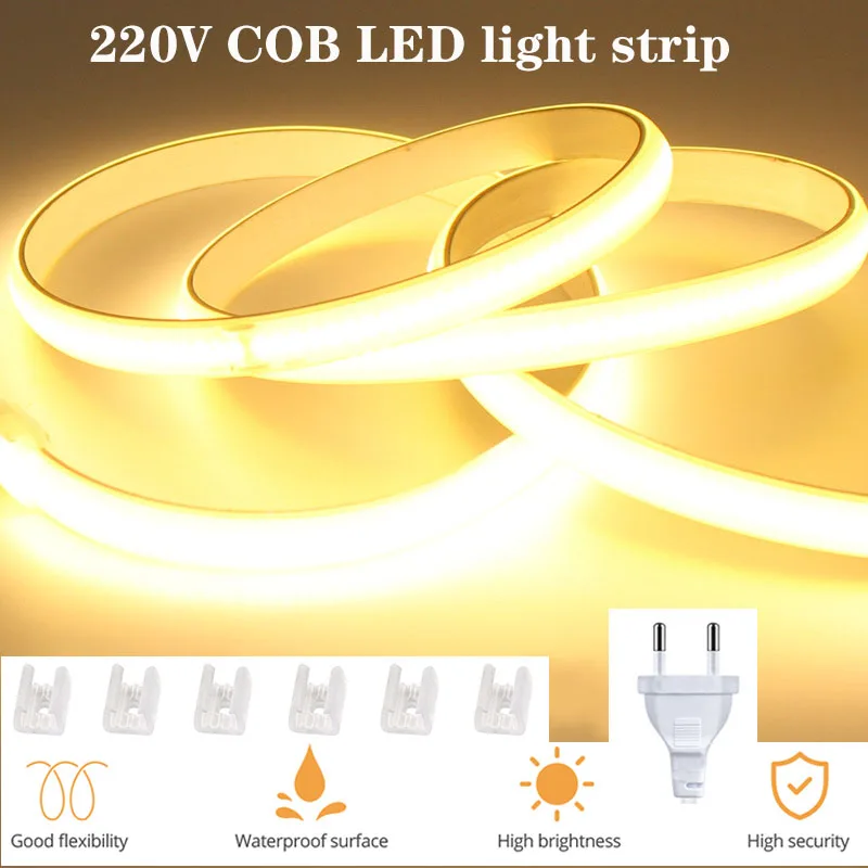 COB LED Light Strip Outdoor Garden Waterproof Bedroom Kitchen Lighting High Density Flexible Glue 220V CRI RA90 LED Strip Light
COB LED Light Strip Outdoor Garden Waterproof Bedroom Kitchen Lighting High Density Flexible Glue 220V CRI RA90 LED Strip Light