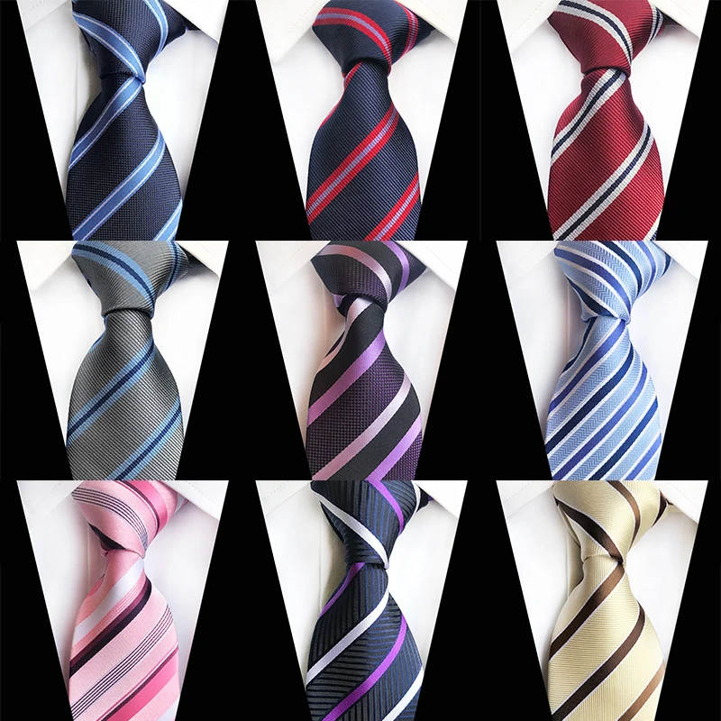 

Striped Neckties for Business Men Blue Red Fashion 8CM Silk Ties Wedding Party Formal Suit Tie Gravata Jacquard Woven Necktie