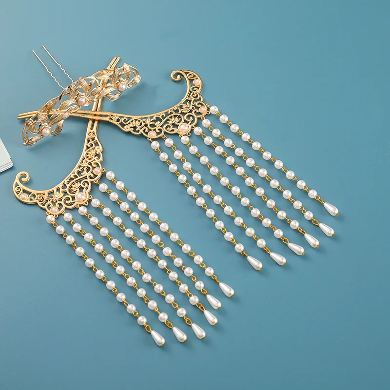 

WATER Hanfu Hairpin Set Hair Crown Inserted Top Step Shaking of Pearl Ancient Costume Accessories Dish Headdress Antique