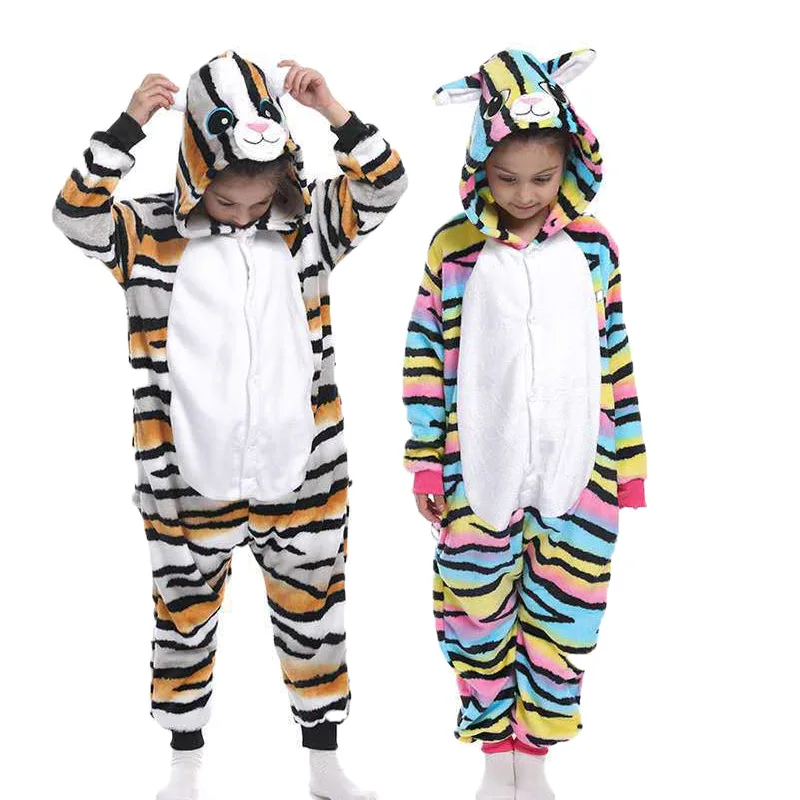 

Cartoon Animal Adults Kigurumi Cartoon Tiger-cat Loungewear Warm One-piece Pajamas Xmas Cosplay Outfit Parent-child Nightwear