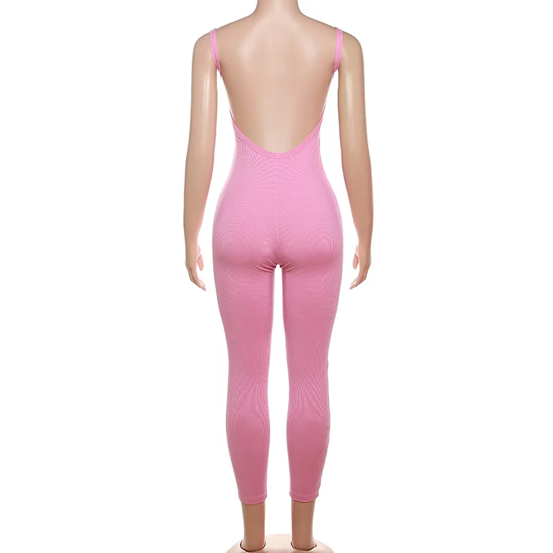 OMSJ женские летние цельные базовые однотонные черные комбинезоны с открытой спиной модные женские Клубные костюмы узкие комбинезоны