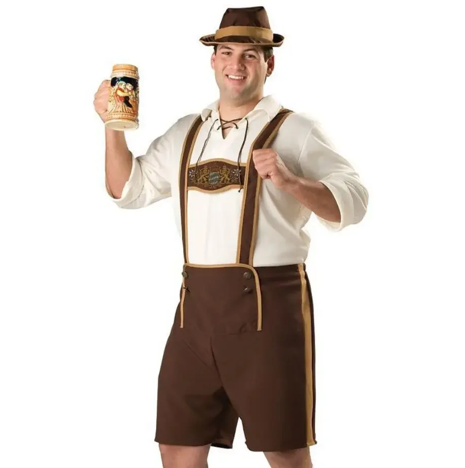 

Men's Oktoberfest Costume Carnival Fancy Dress Up Adult Male Lederhosen Outfit Suit Role Play Beer Party Clothes for Cosplay Set