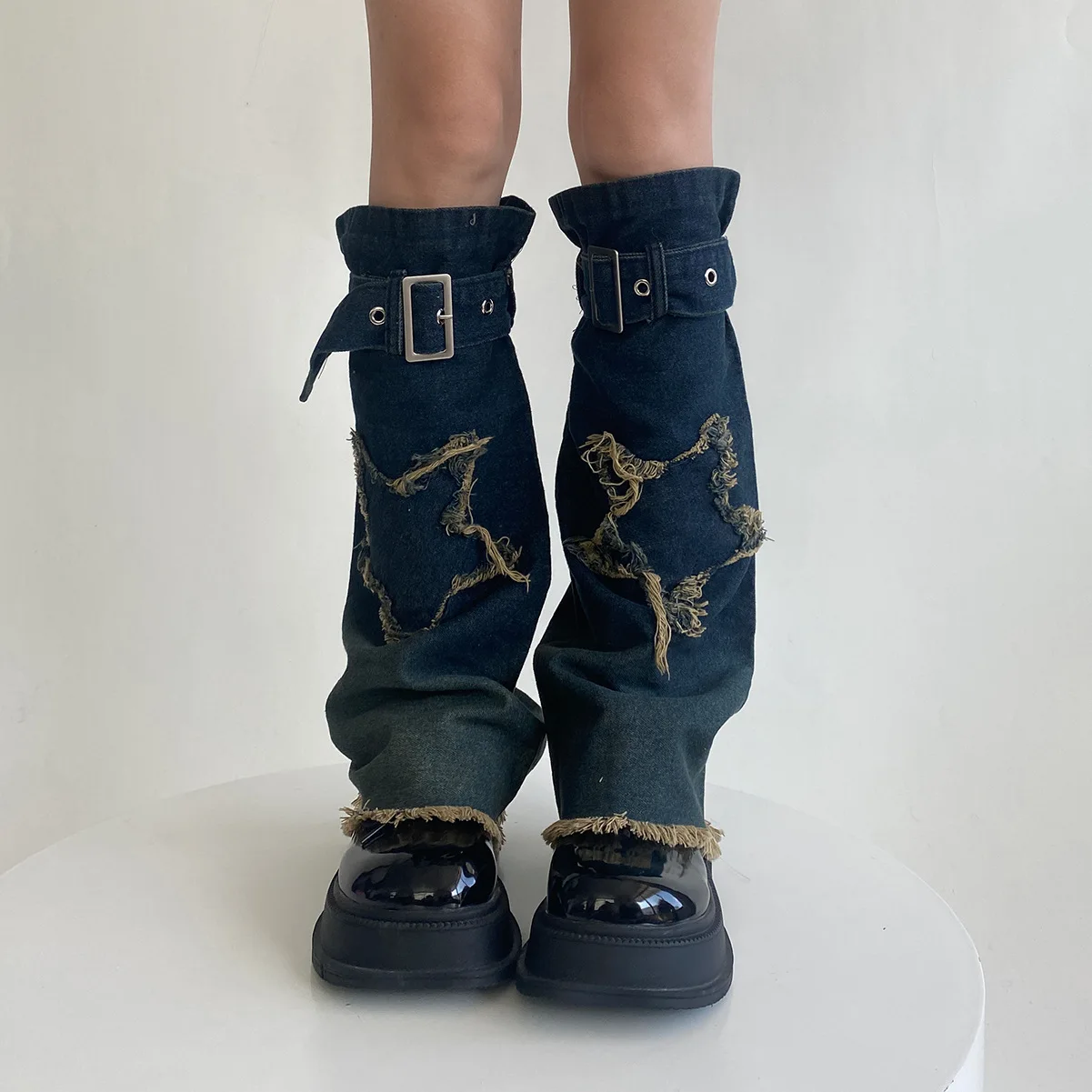 

Y2K Star Strap Denim Leg Warmers Punk Cross Harajuku Leg Covers Gothic Leg Socks Y2K Personalized Calf Socks Leg Boot Cuffs Sock