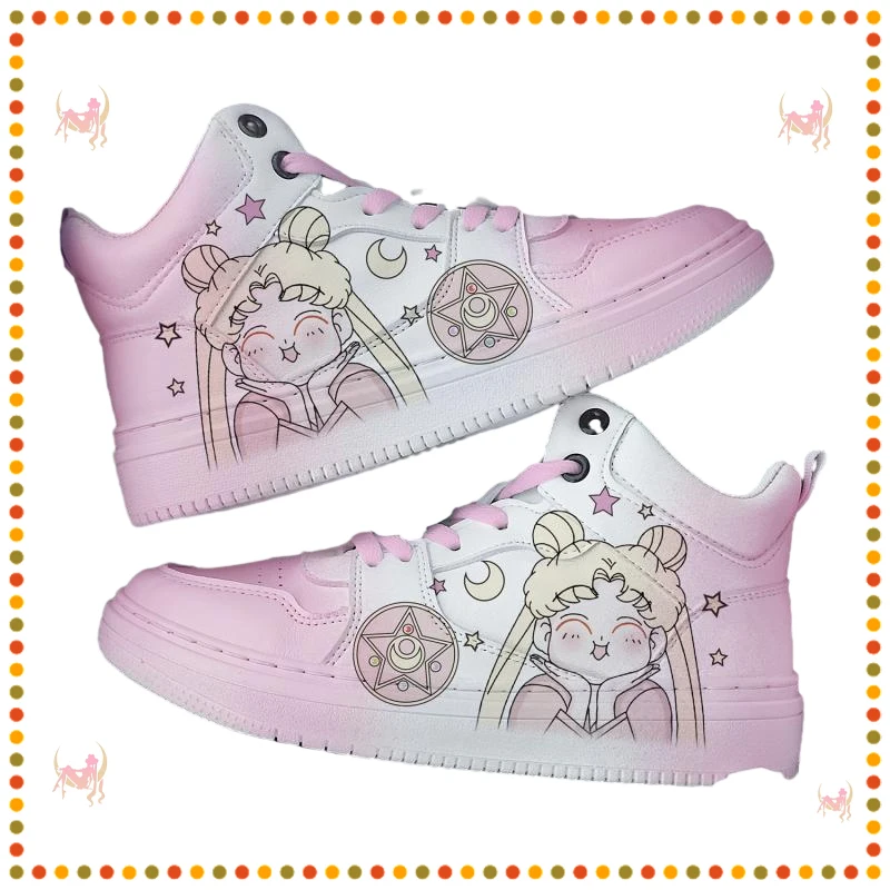 Tsukino Usagi Printed Anime Style High Top Board Shoes Kawaii Fashion Style Limited Edition White and Pink Colorway Flats
Tsukino Usagi Printed Anime Style High Top Board Shoes Kawaii Fashion Style Limited Edition White and Pink Colorway Flats