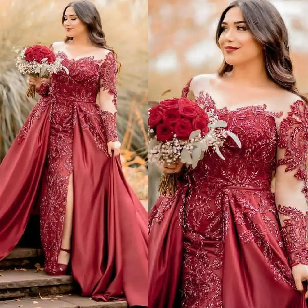 Red Beads Mermaid Evening Dresses Long Sleeve Appliqued Prom Gowns Vintage Detachable Train Formal Pageant Dress
Red Beads Mermaid Evening Dresses Long Sleeve Appliqued Prom Gowns Vintage Detachable Train Formal Pageant Dress