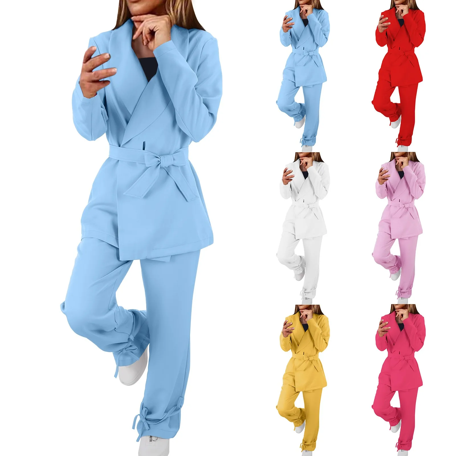 Tie Blazer For Ladies' Solid Color Long Sleeve Suit Top Fashion Casual Beamtie Pants Set Chic Office Work Wear Office Lady Suit
Tie Blazer For Ladies' Solid Color Long Sleeve Suit Top Fashion Casual Beamtie Pants Set Chic Office Work Wear Office Lady Suit