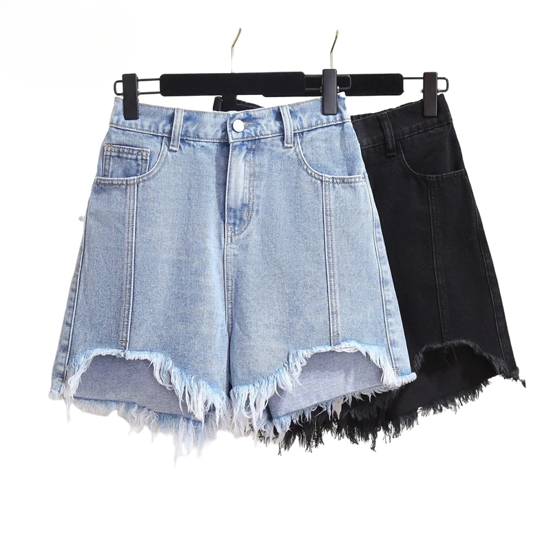 

2024 Holiday New Women Plus Size Jean Shorts Frayed Raw Hemline Ripped Denim Short Jeans High Waist Cute Distressed Denim Shorts