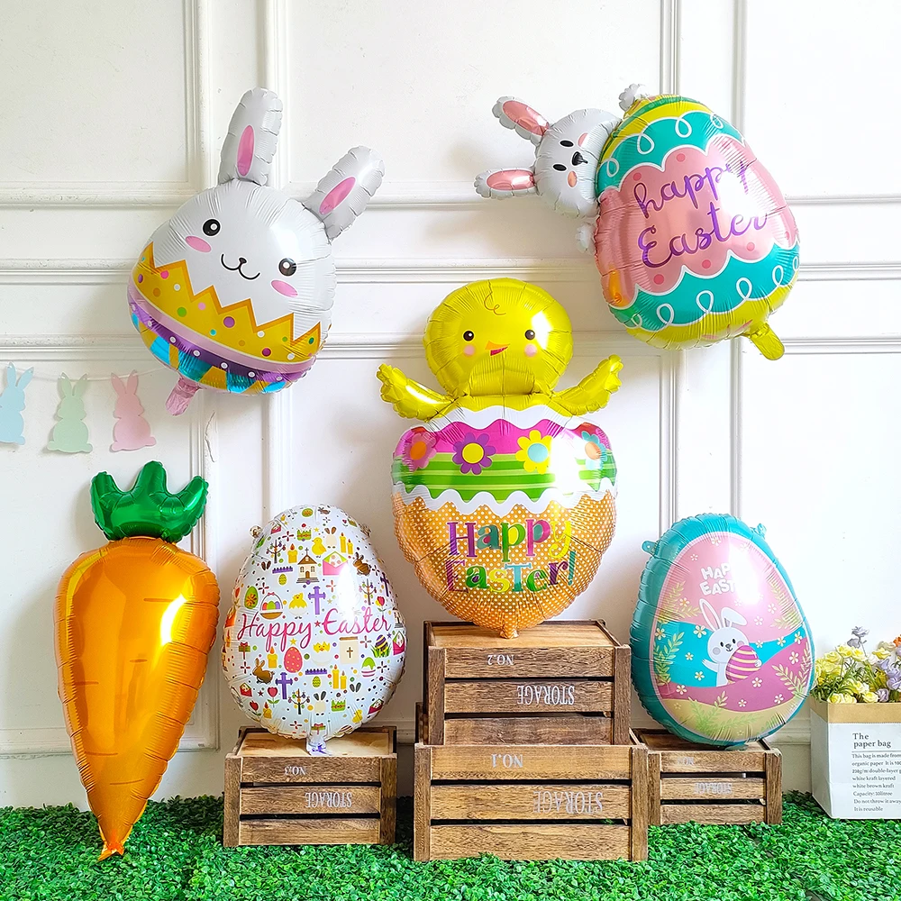

Happy Easter Bunny Aluminum Foil Balloons Cartoon Egg Chick Cute Carrot Shaped Balloon Birthday Party Easter Party Decor Kid Toy