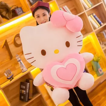 큰 크기 60cm 산리오 헬로 키티 고양이 플러시 인형 봉제 동물 장난감 키티 슈퍼 귀여운 핑크 하트 새끼 고양이 베개, 아이를 위한 크리스마스 선물