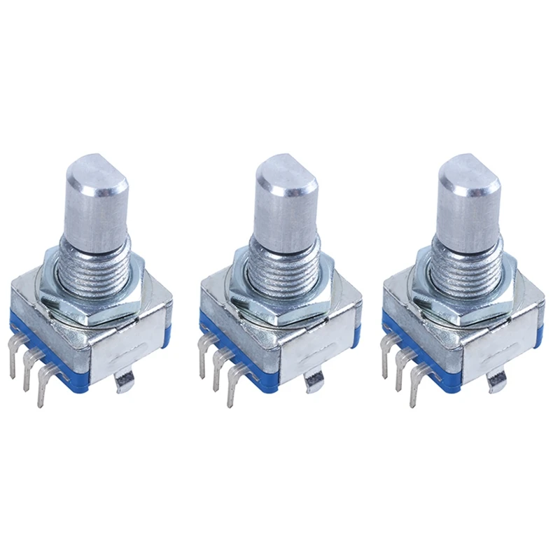 

3X 20-Point Shaft Detents Encoder And 360 Degree Rotary With Push Button Blue + Silver