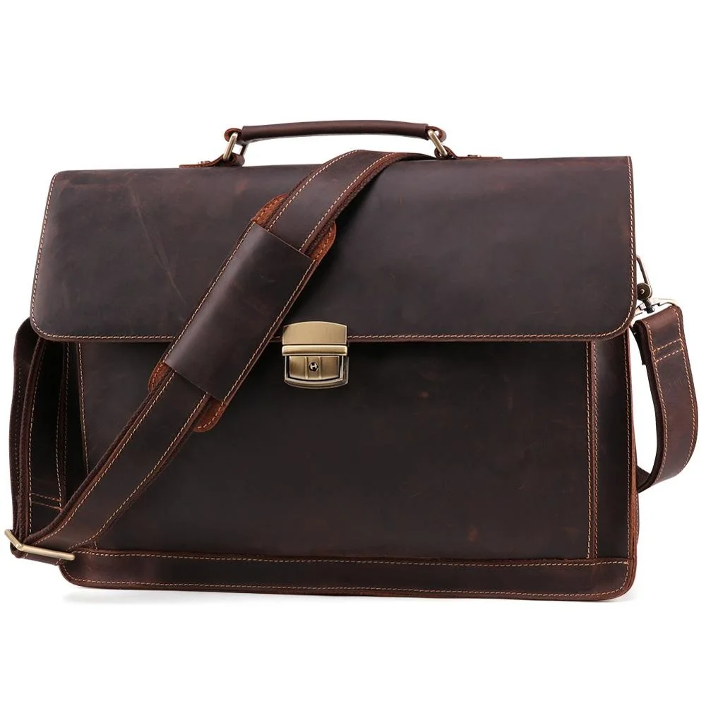 

Crazy Horse Genuine Leather Men's Briefcase Vintage Messenger Shoulder Bag Men's Business Laptop Handbag For Male 6393