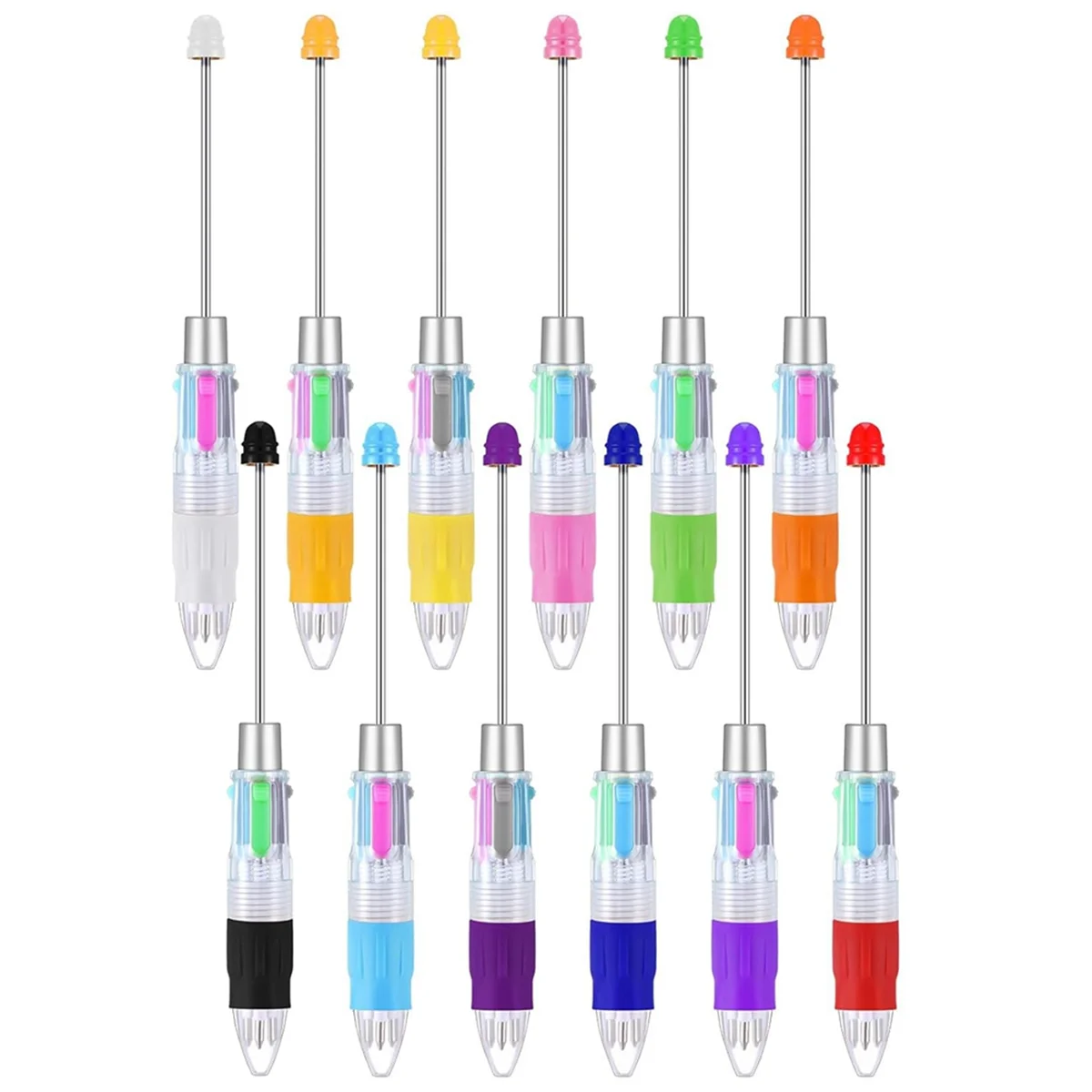 

12 Pcs Multicolor Beadable Pens 4In1 Colored Beads Pen Retractable Ballpoint Pens for DIY Making Kit Students Children