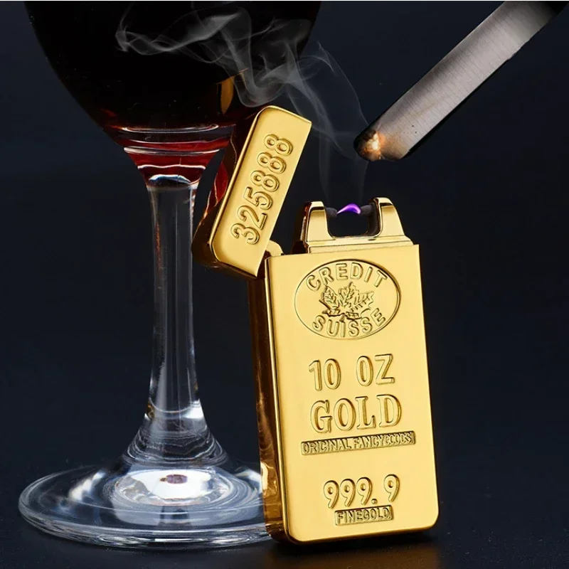 

Metal Cigarette Lighter USB Electric Lighter Gold Windproof Plasma Arc Lighters Smoking Accessories Electronic Gift Rechargeable
