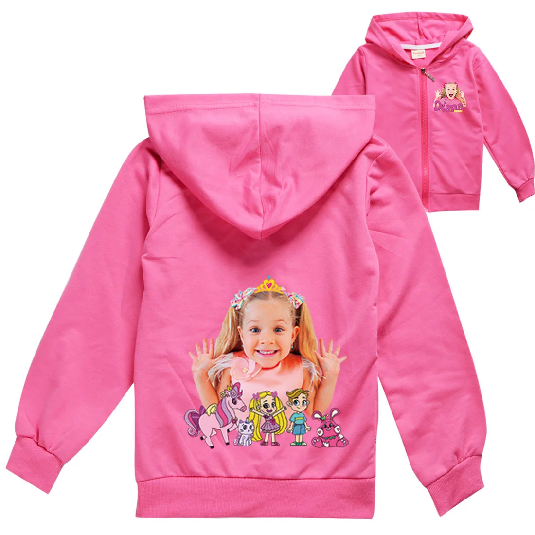 

2-16Y Cartoon Diana and Roma Show Clothes Kids Pullover Jacket with Hoody and Zipper Baby Girls Sweatshirt Boys Casual Outerwear