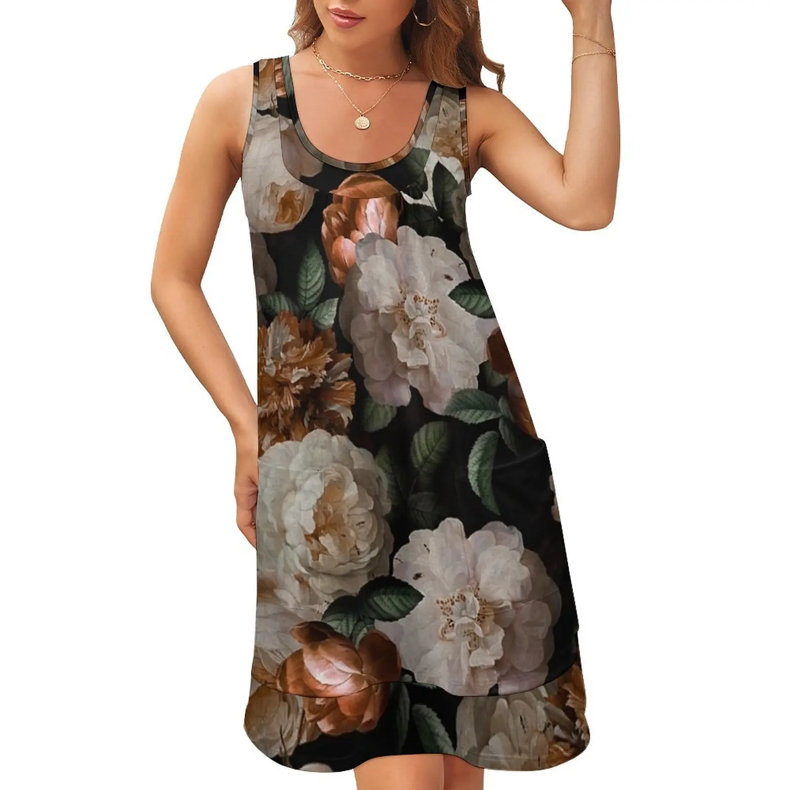 Antique Jan Davidsz. de Heem Lush Roses Flowers On Black Botanical Night GardenPattern Sleeveless U-Neck Fake Two Piece Dress
Antique Jan Davidsz. de Heem Lush Roses Flowers On Black Botanical Night GardenPattern Sleeveless U-Neck Fake Two Piece Dress