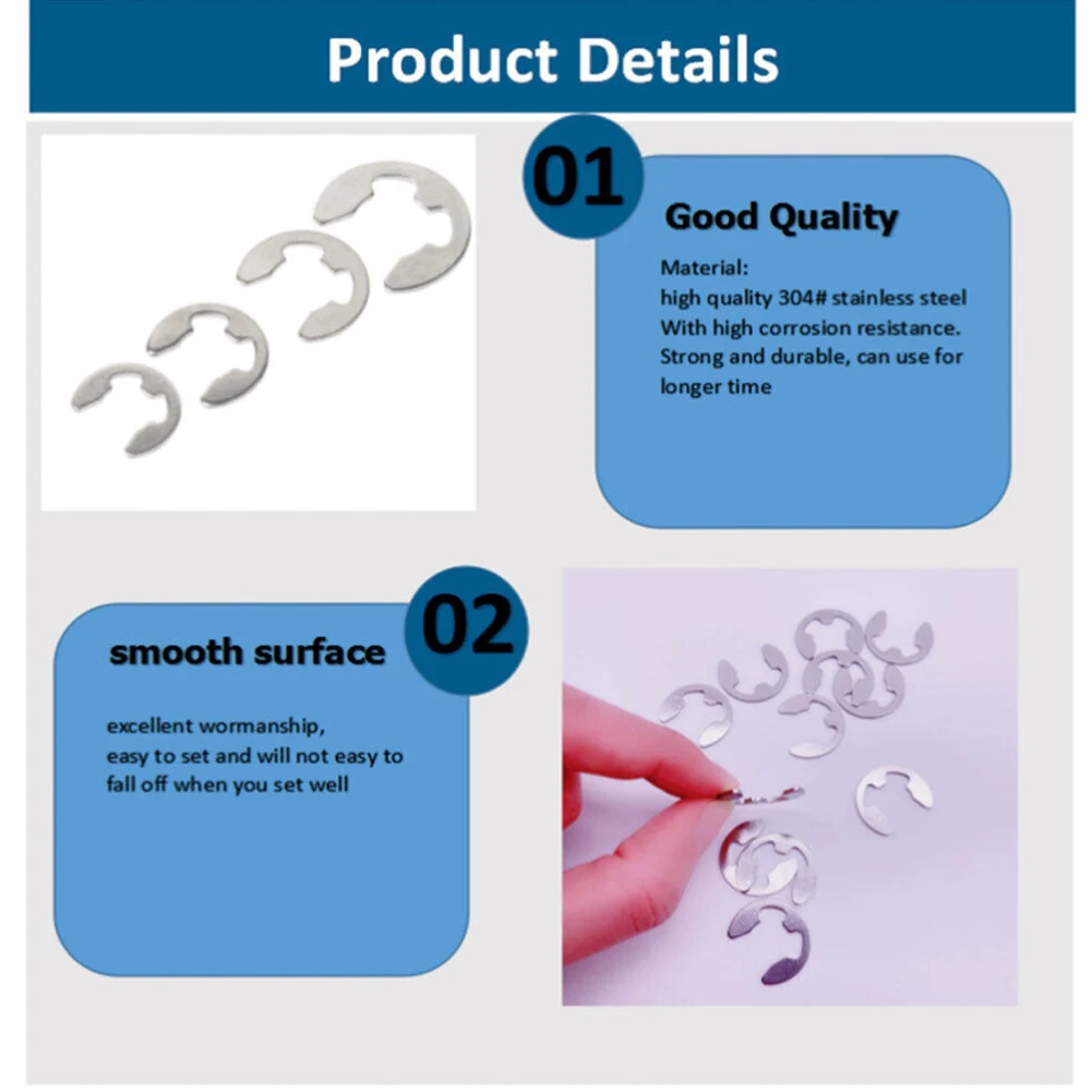 For Wet Environment Metal Washer Snap Ring Kit Industrial Commercial Supplies 120pcs 304 Stainless Steel E-clip
For Wet Environment Metal Washer Snap Ring Kit Industrial Commercial Supplies 120pcs 304 Stainless Steel E-clip