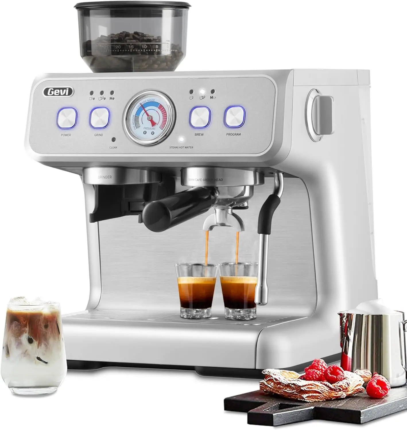 

Gevi Espresso Machine With Grinder, 20 Bar Dual Boiler Automatic Espresso Machine with Milk Frother Wand All in One Espresso
