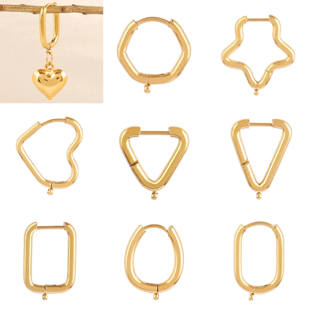 

5pcs 316L Stainless Steel Heart Hoop Earrings Posts Star Geometric Oval Earring Base For DIY Jewelry Making Accessories