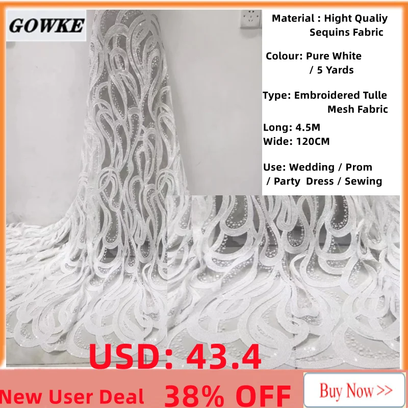 Pure White African Sequence Lace Fabric 2022 High Quality French Sequins 5 Yards Mesh Fabric For Women Birthday Clothes Dresses 
Pure White African Sequence Lace Fabric 2022 High Quality French Sequins 5 Yards Mesh Fabric For Women Birthday Clothes Dresses