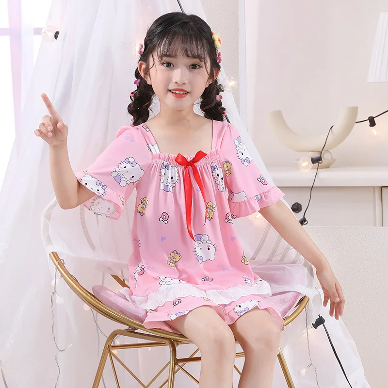 Kawaii Sanrio Anime Hello Kitty Cinnamoroll Summer Short-Sleeved Pajamas Cute Kuromi Princess Shirt Pants Clothing Gifts for Kid
Kawaii Sanrio Anime Hello Kitty Cinnamoroll Summer Short-Sleeved Pajamas Cute Kuromi Princess Shirt Pants Clothing Gifts for Kid