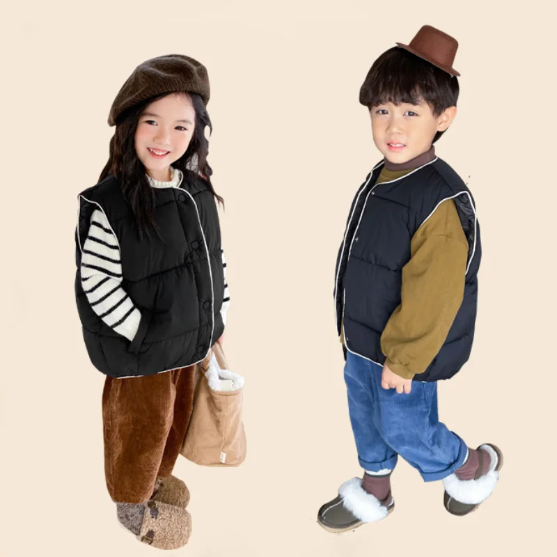 

Женская зимняя плотная теплая куртка, жилет для мальчиков и девочек, Корейская версия 2022, новая модная спортивная повседневная детская одежда