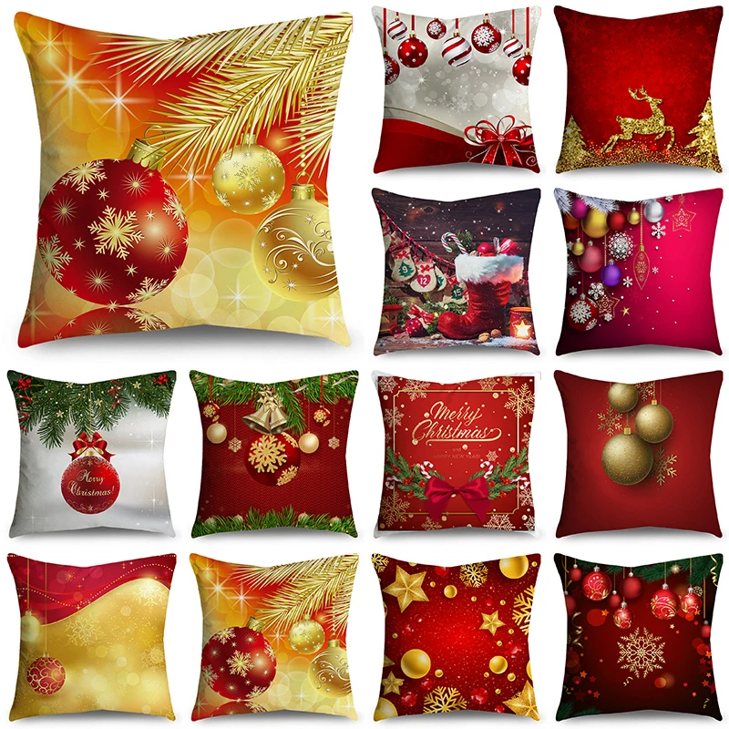 

Welcome Christmas Throw Pillow Covers 40/45/50cm Xmas Ornament Balls Socks Presents Throw Pillowcase for Sofa Couch Home Decor