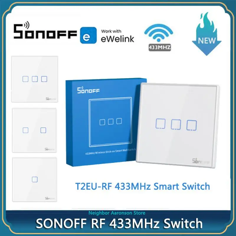 

SONOFF T2EU-RF 86 Type Smart Switch Sticky 433MHz Wireless RF Remote Control Wall Panel For 4CHPROR3 SlampherR2 TX Wall Switch