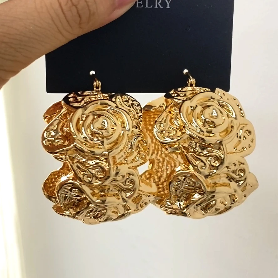 

ZEADear Jewelry Dubai Big Drop Earrings Gold Color Flower Hanging Earring For Women Wedding Party Gifts African Ear Hoop