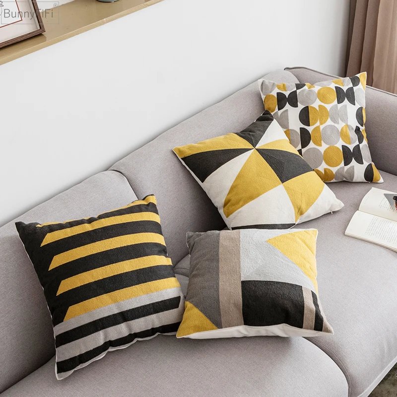 Yellow 18x18 Grey/White inch Cushion Cover Geometric Triangle Circle Cotton Square Embroidery Pillow Cover 45x45cm Home Decor
Yellow 18x18 Grey/White inch Cushion Cover Geometric Triangle Circle Cotton Square Embroidery Pillow Cover 45x45cm Home Decor