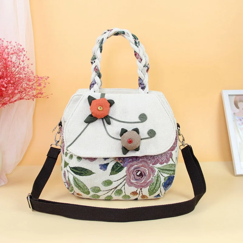 

Top Wholesale small national women string appliques handbags!Nice prints multi-Zippers shoulder bags Hot Multi-use Canvas bag