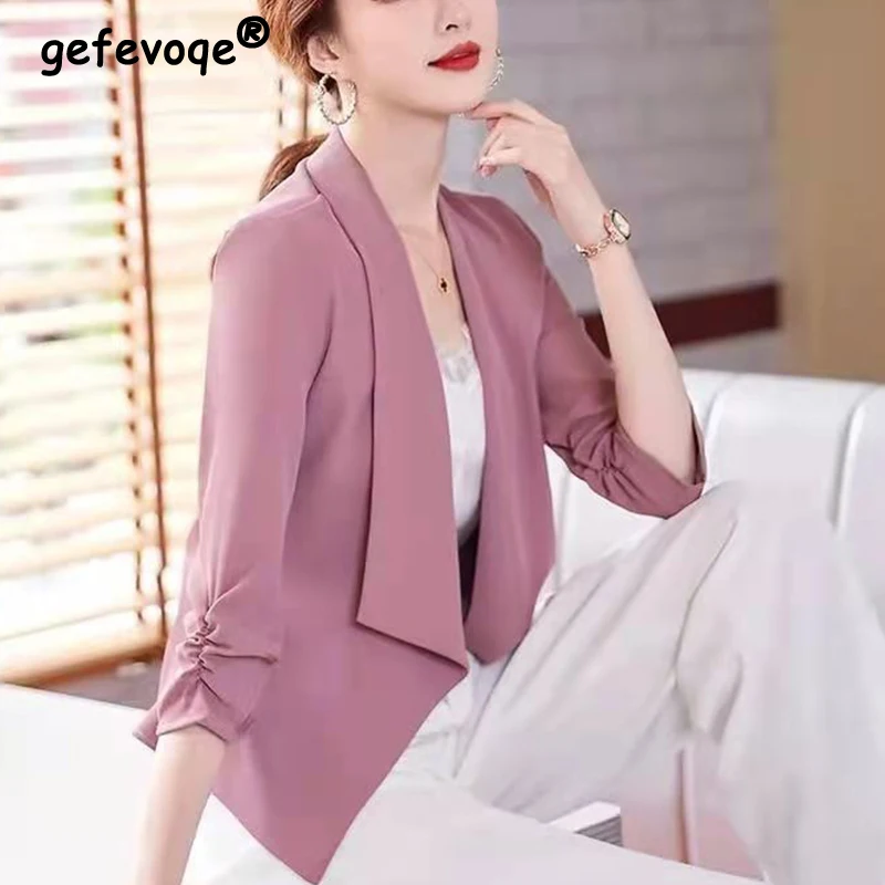Spring Summer Korean Fashion Elegant 3/4 Sleeve Blazers Top Ladies Slim Shirring Solid Color Casual Suit Coat Women's Clothing
Spring Summer Korean Fashion Elegant 3/4 Sleeve Blazers Top Ladies Slim Shirring Solid Color Casual Suit Coat Women's Clothing