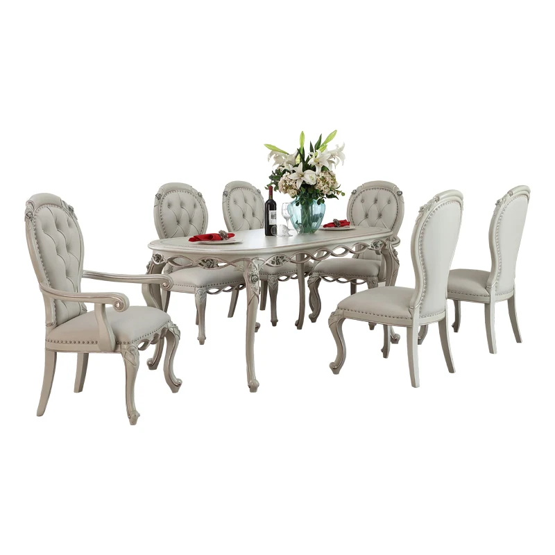 Simple palace furniture luxury solid wood long dining table and chair combination European dining table home
Simple palace furniture luxury solid wood long dining table and chair combination European dining table home
