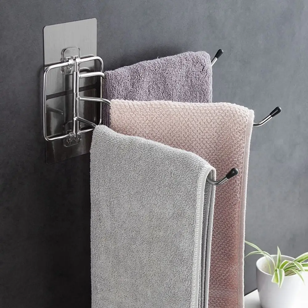 

Multi-bar 180 Degree Rotatable Towel Rack Self-adhesive Stainless Steel Towels Holder Punch-free Wall Mounted