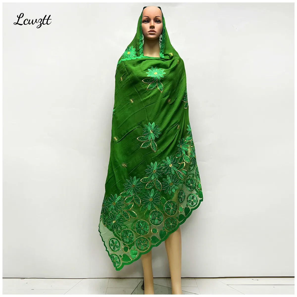 

Wholesale Hot Sale Muslim African Women Dubai Scarf Big Size Embroidery Cotton splicing with Net Women Hijab Scarf Sc-61